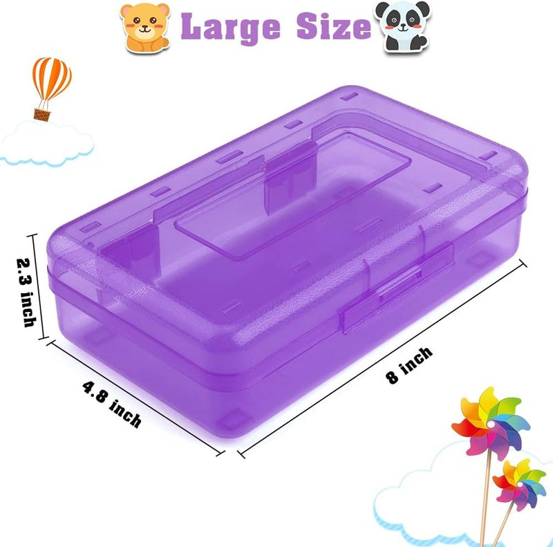 BOEIAC Pencil Box, Large Capacity Clear Pencil Case, 1 Pack Hard Pencil Case, Clear Crayon Box with Snap-tight Lid Stackable Design, Plastic Storage Box for Office Supplies, Purple - Image 2